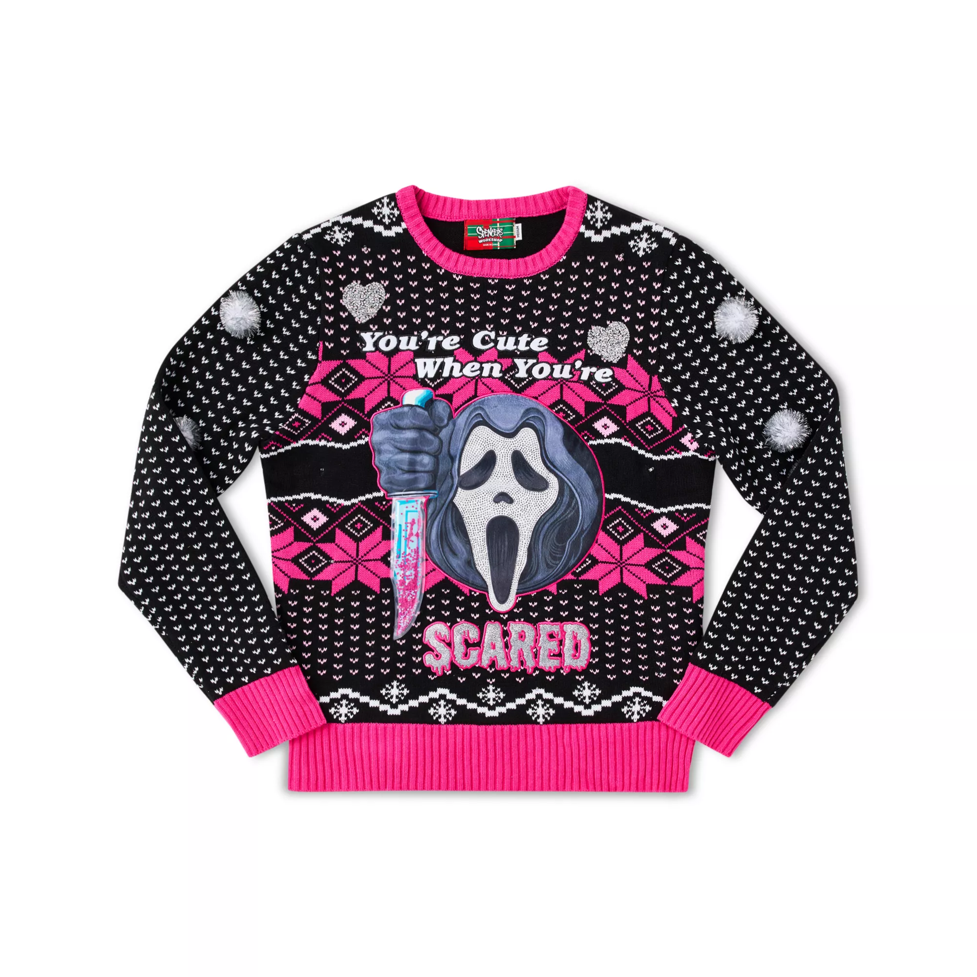 Light-Up Ghost Face You’re Cute When Scared Christmas Sweater