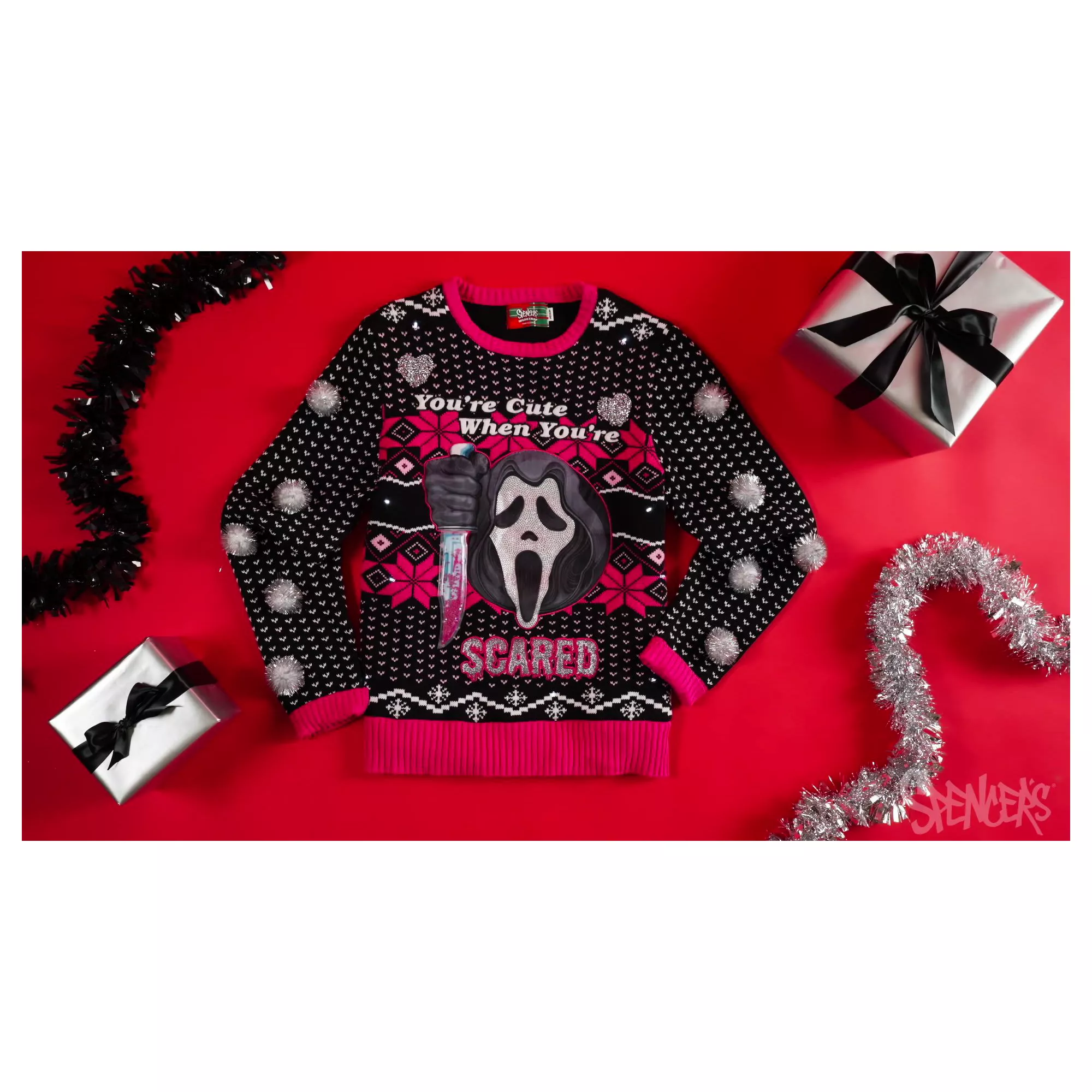 Light-Up Ghost Face You’re Cute When Scared Christmas Sweater