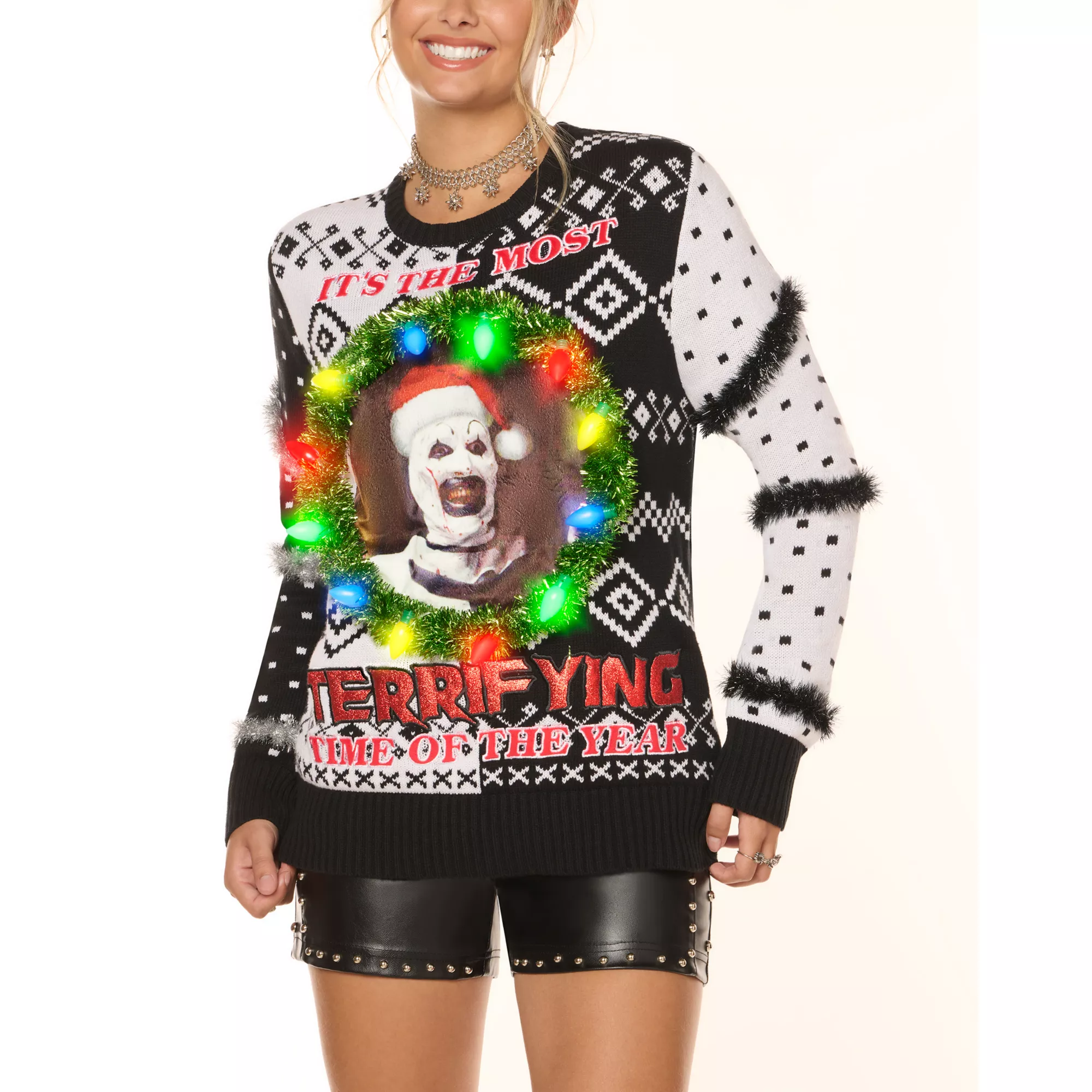 Light-Up Art the Clown Most Terrifying Time of Year Christmas Sweater - Terrifier