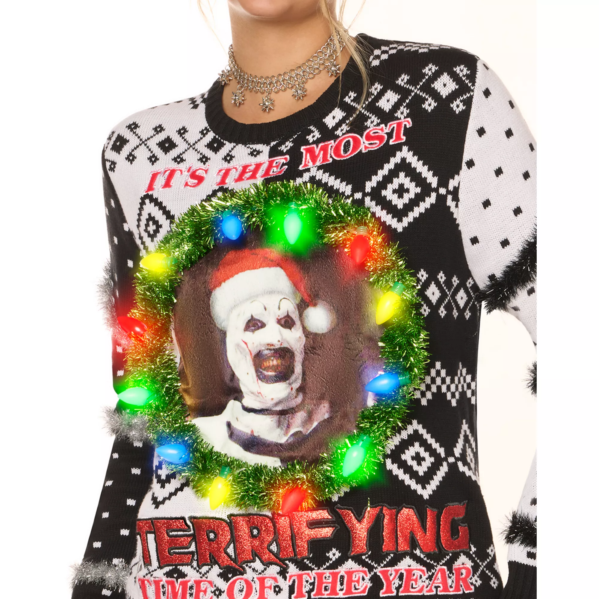 Light-Up Art the Clown Most Terrifying Time of Year Christmas Sweater - Terrifier