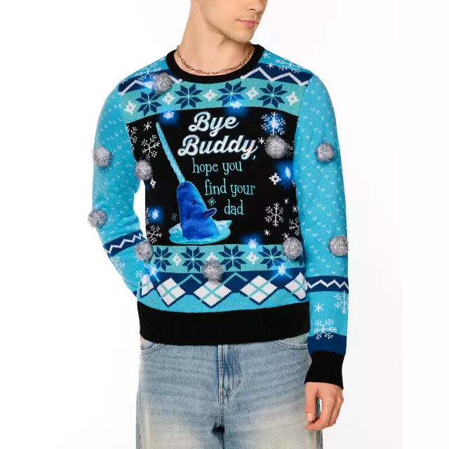 Light-Up Blue Narwhal Christmas Sweater - Elf at Spencer's