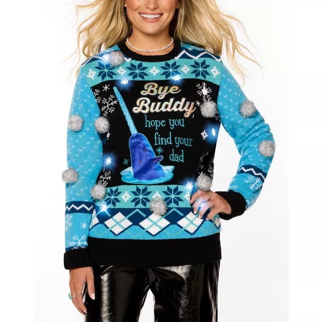 Light-Up Blue Narwhal Christmas Sweater - Elf at Spencer's