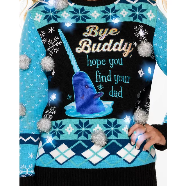 Light-Up Blue Narwhal Christmas Sweater - Elf at Spencer's