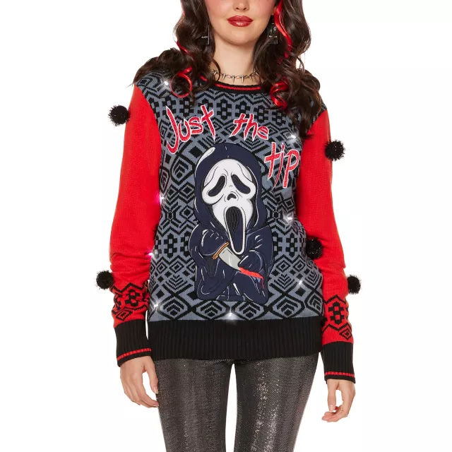 Light-Up Ghost Face Just the Tip Christmas Sweater at Spencer's