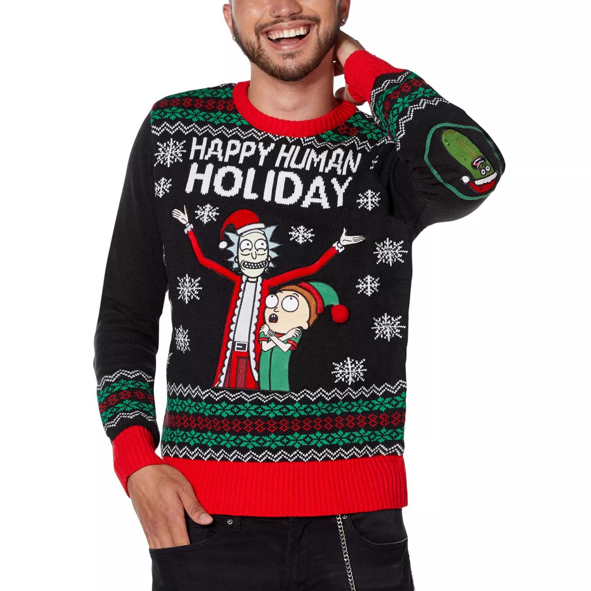 Light-Up Happy Human Holiday Christmas Sweater - Rick and Morty