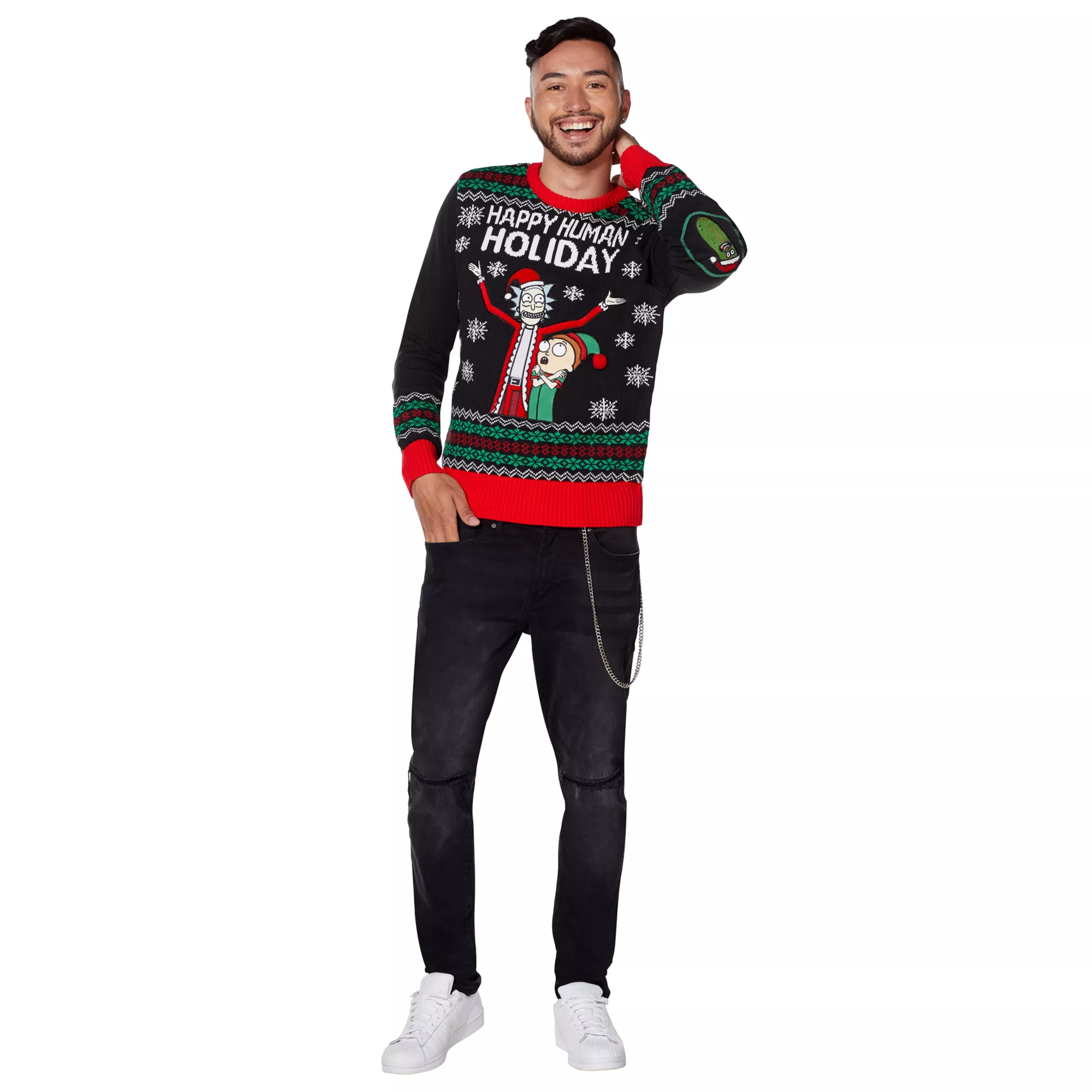 Light-Up Happy Human Holiday Christmas Sweater - Rick and Morty