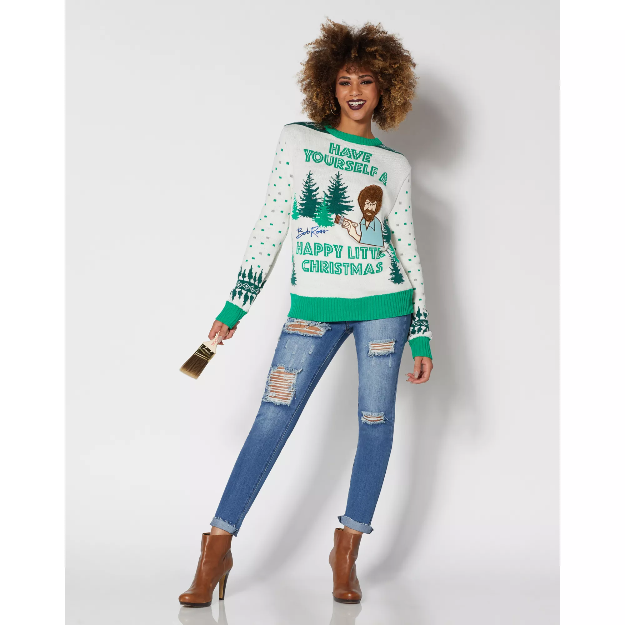 Light-Up Bob Ross Christmas Sweater