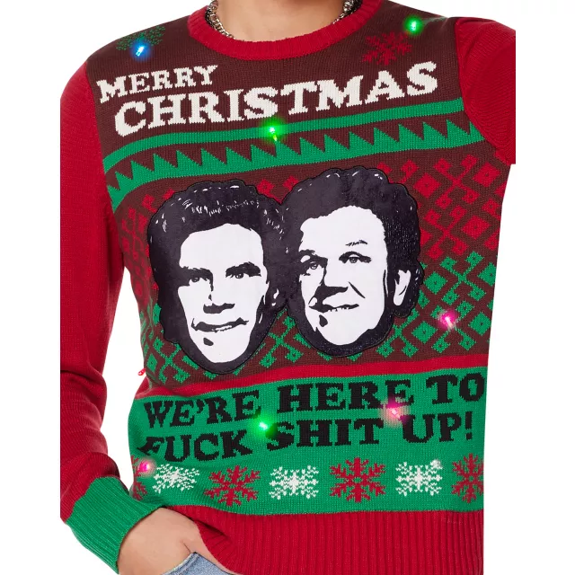 Light-Up Fuck Shit Up Ugly Christmas Sweater - Step Brothers