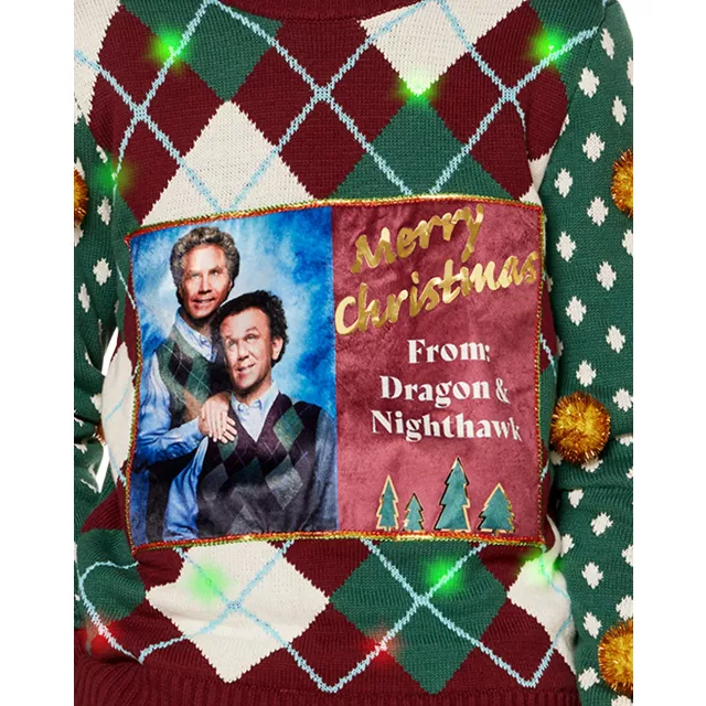 Light-Up Merry Christmas Dragon and Nighthawk Christmas Sweater - Step Brothers at Spencer's