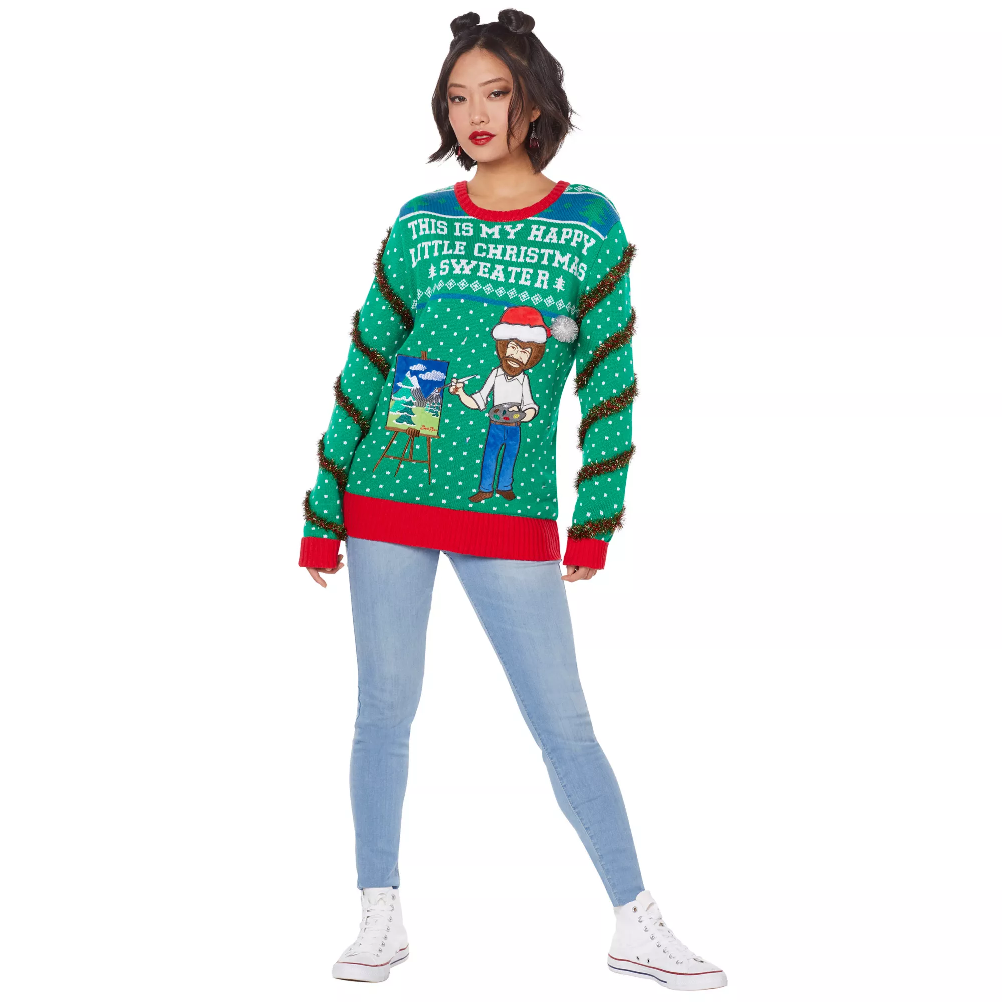 Light-Up Bob Ross Happy Little Christmas Ugly Sweater