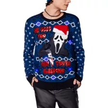 Light-Up Ghost Face He Sees You Christmas Sweater at Spencer's