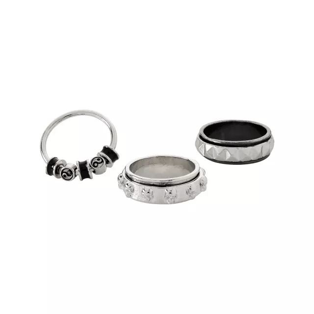Multi-Pack Silvertone Skull Yin Yang Anxiety Rings - 3 Pack