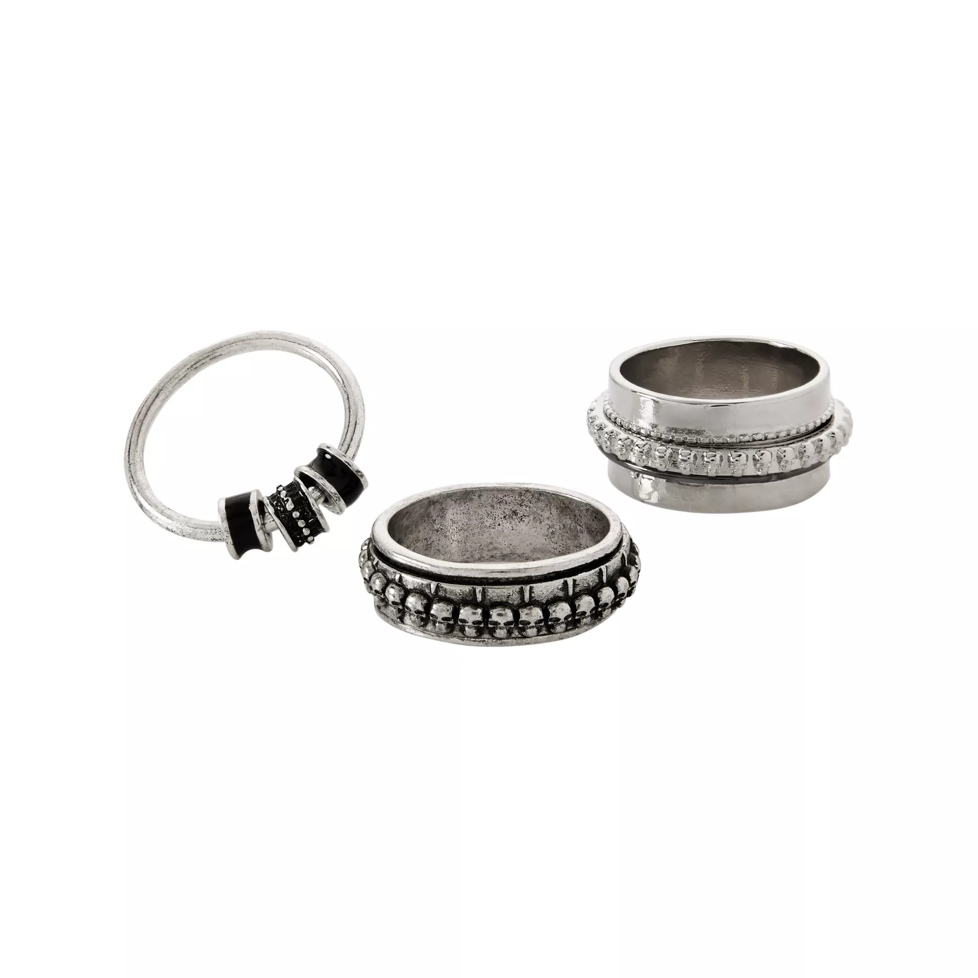 Multi-Pack Silvertone and Black Skull Anxiety Rings - 3 Pack at Spencer's