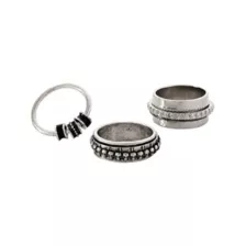 Multi-Pack Silvertone and Black Skull Anxiety Rings - 3 Pack at Spencer's