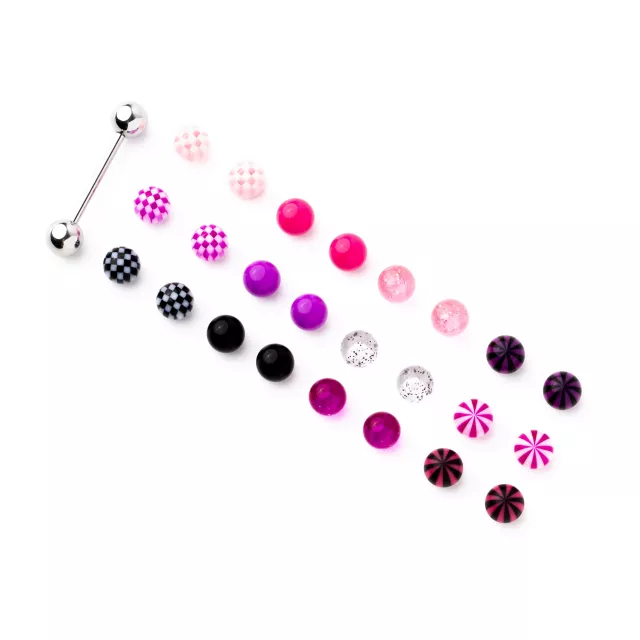 Silvertone Barbell with 24 Extra Multi-Color Balls - 14 Gauge at Spencer's