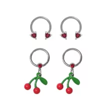 Multi-Pack Heart Horseshoe Rings and Cherry Hoops 4 Pack - 14 Gauge at Spencer's