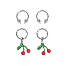 Multi-Pack Heart Horseshoe Rings and Cherry Hoops 4 Pack - 14 Gauge at Spencer's