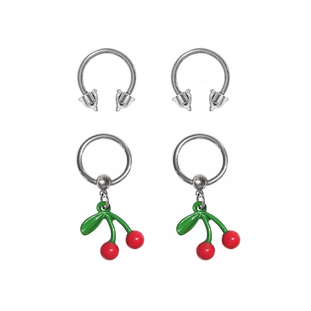 Multi-Pack Heart Horseshoe Rings and Cherry Hoops 4 Pack - 14 Gauge at Spencer's