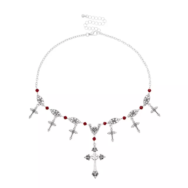 Cross Pendant Charm Chain Choker Necklace at Spencer's