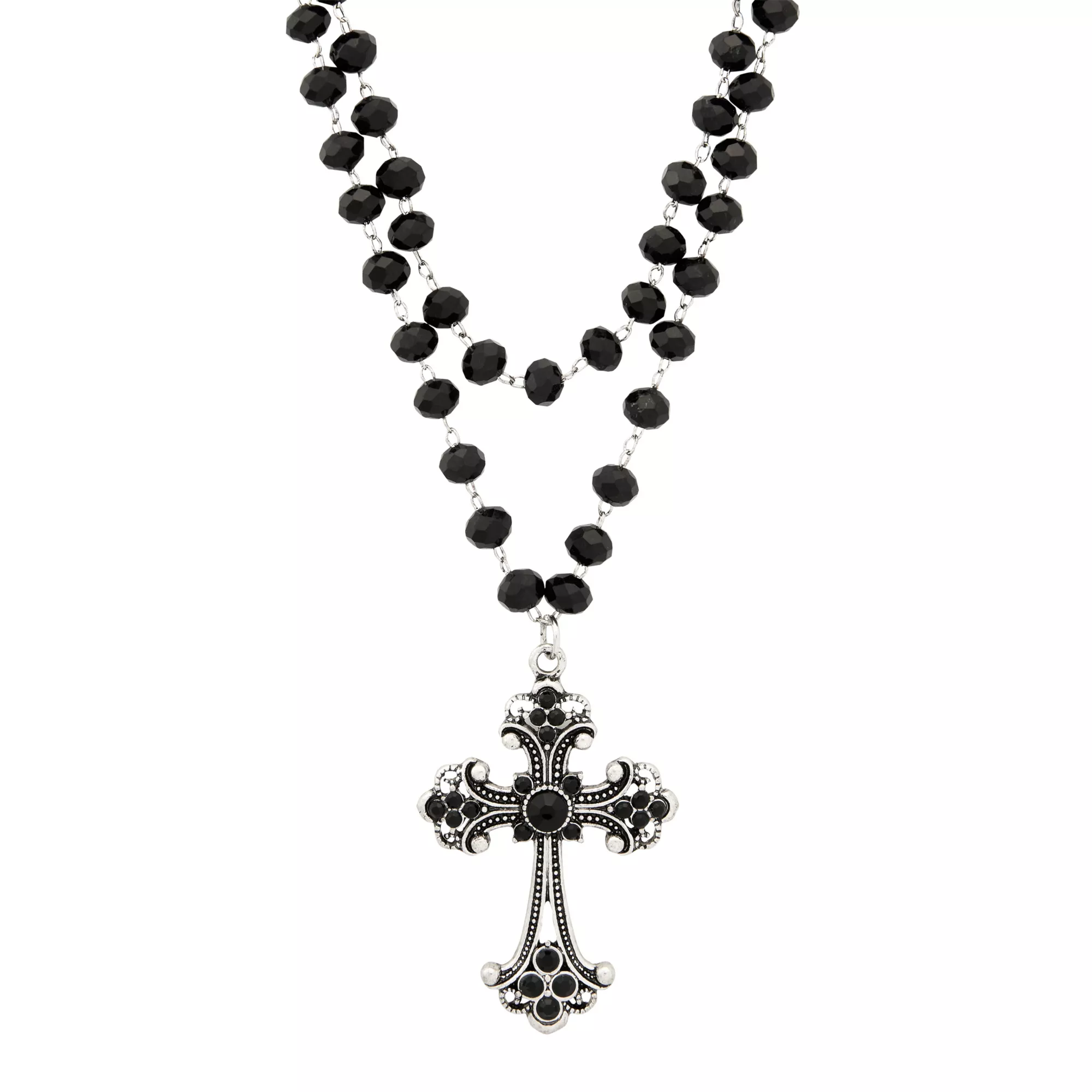 Beaded Black Cross Pendant Necklace at Spencer's