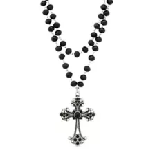 Beaded Black Cross Pendant Necklace at Spencer's