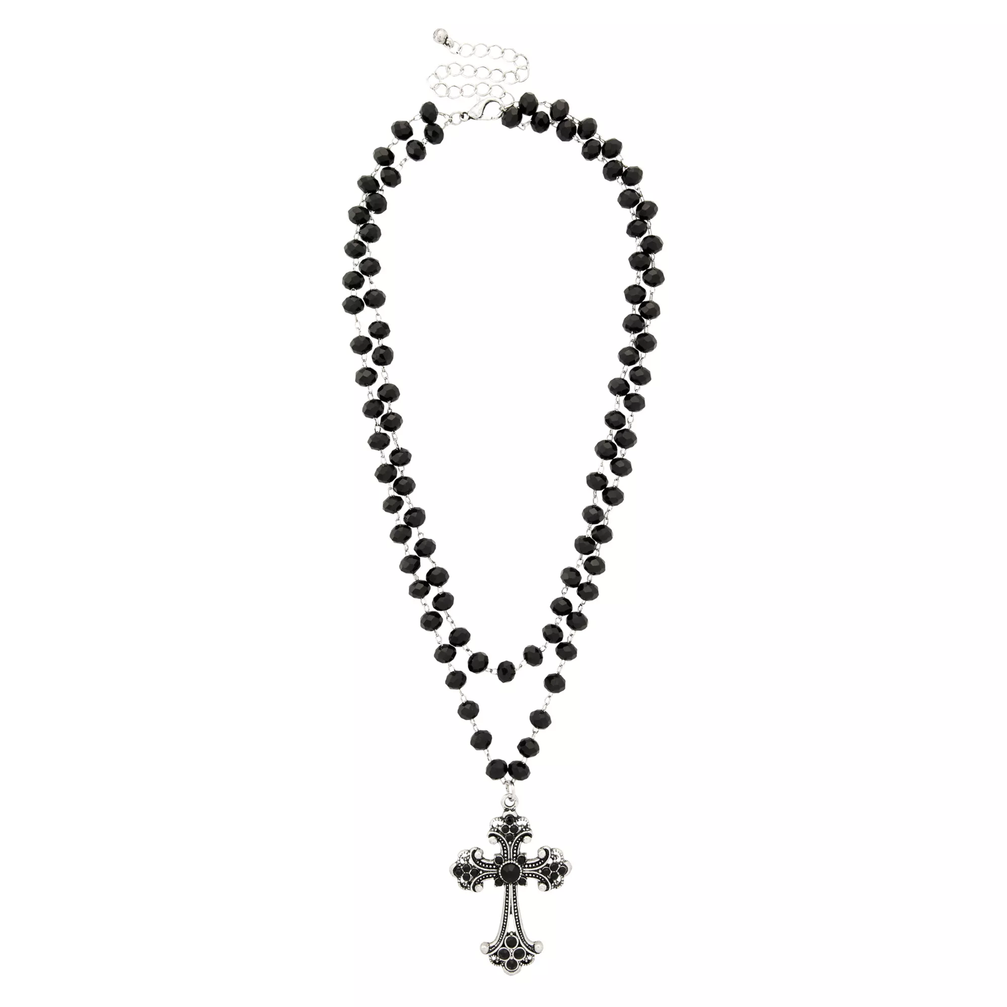 Beaded Black Cross Pendant Necklace at Spencer's