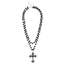 Beaded Black Cross Pendant Necklace at Spencer's