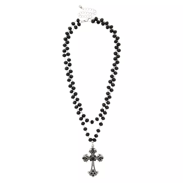 Beaded Black Cross Pendant Necklace at Spencer's