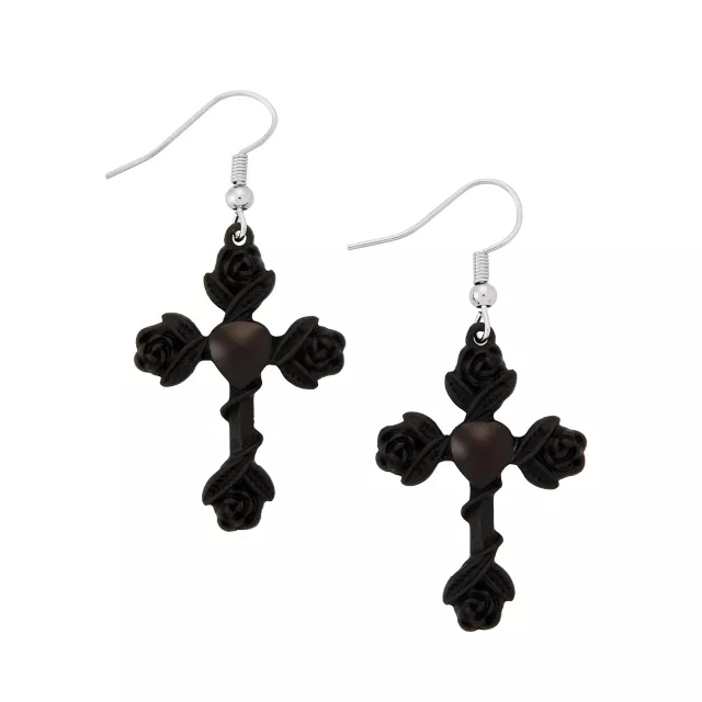 Black Rose Crosses Dangle Earrings at Spencer's