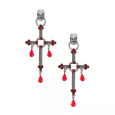 Black and Red Gem Cross Dangle Earrings at Spencer's