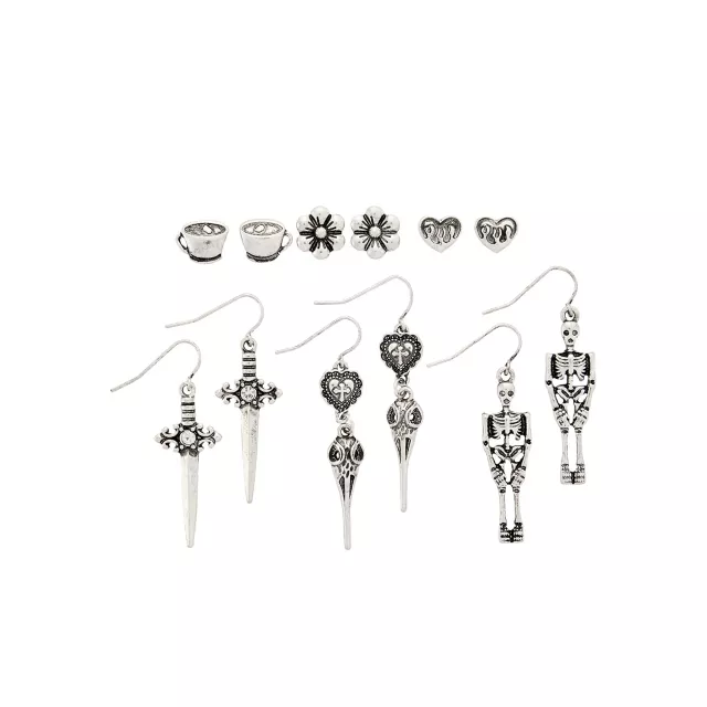 Multi-Pack Flower, Coffee, and Skeleton Stud and Dangle Earrings - 6 Pair at Spencer's