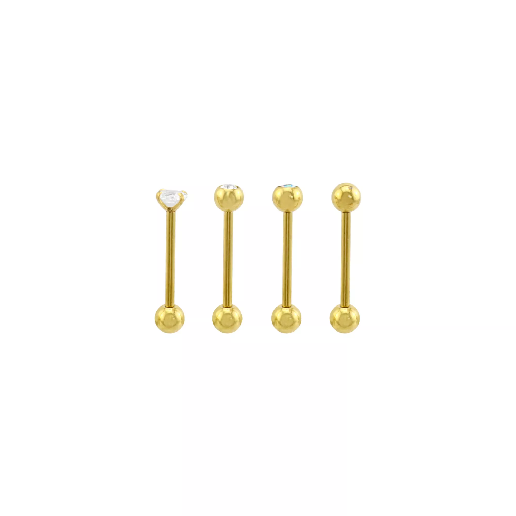 Multi-Pack CZ Goldtone Bezel and Prong Titanium Barbells 4 Pack - 14 Gauge at Spencer's