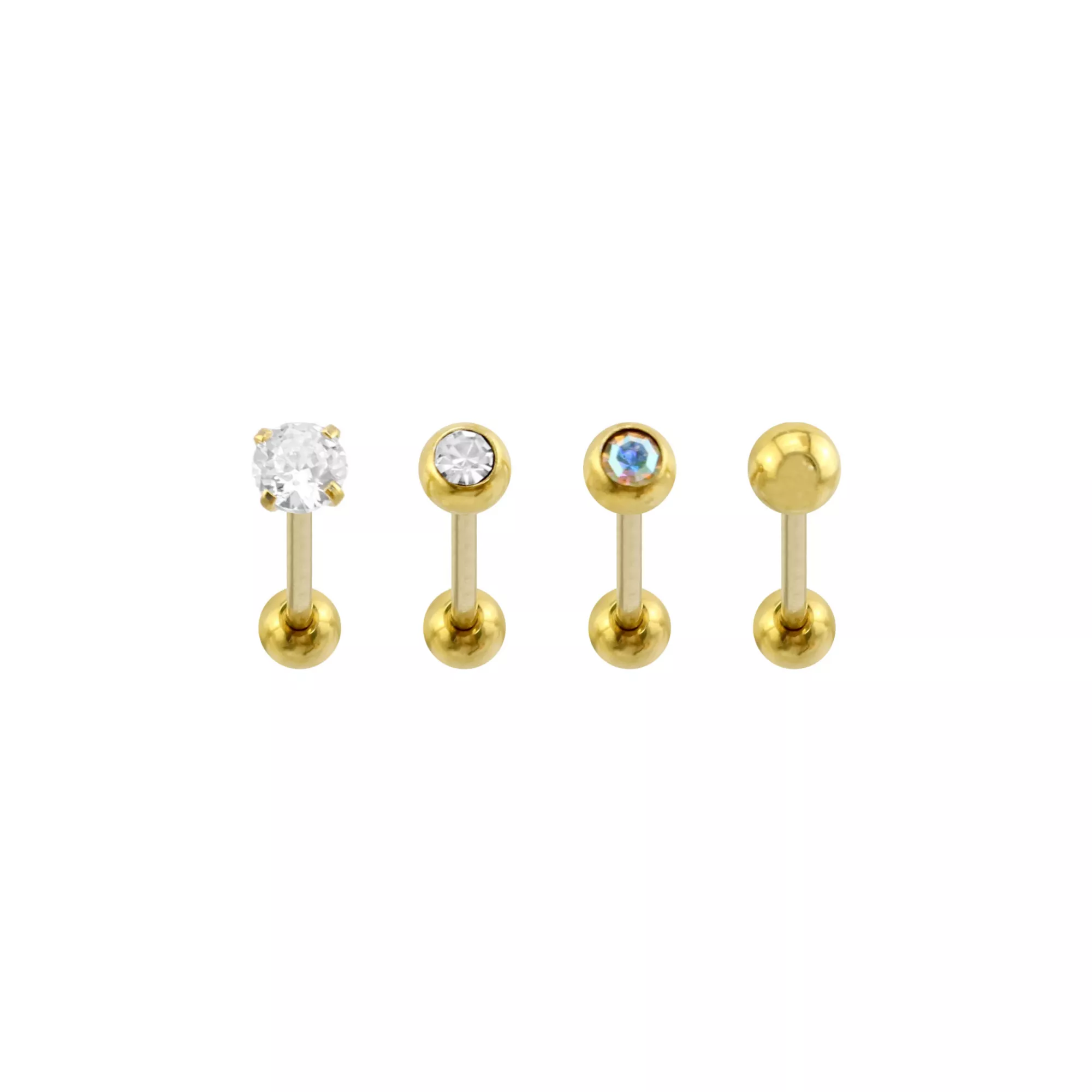 Multi-Pack CZ Goldtone Bezel and Prong Titanium Barbells 4 Pack - 14 Gauge at Spencer's