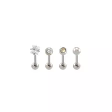 Multi-Pack CZ Silvertone Bezel and Prong Barbells 4 Pack - 14 Gauge at Spencer's