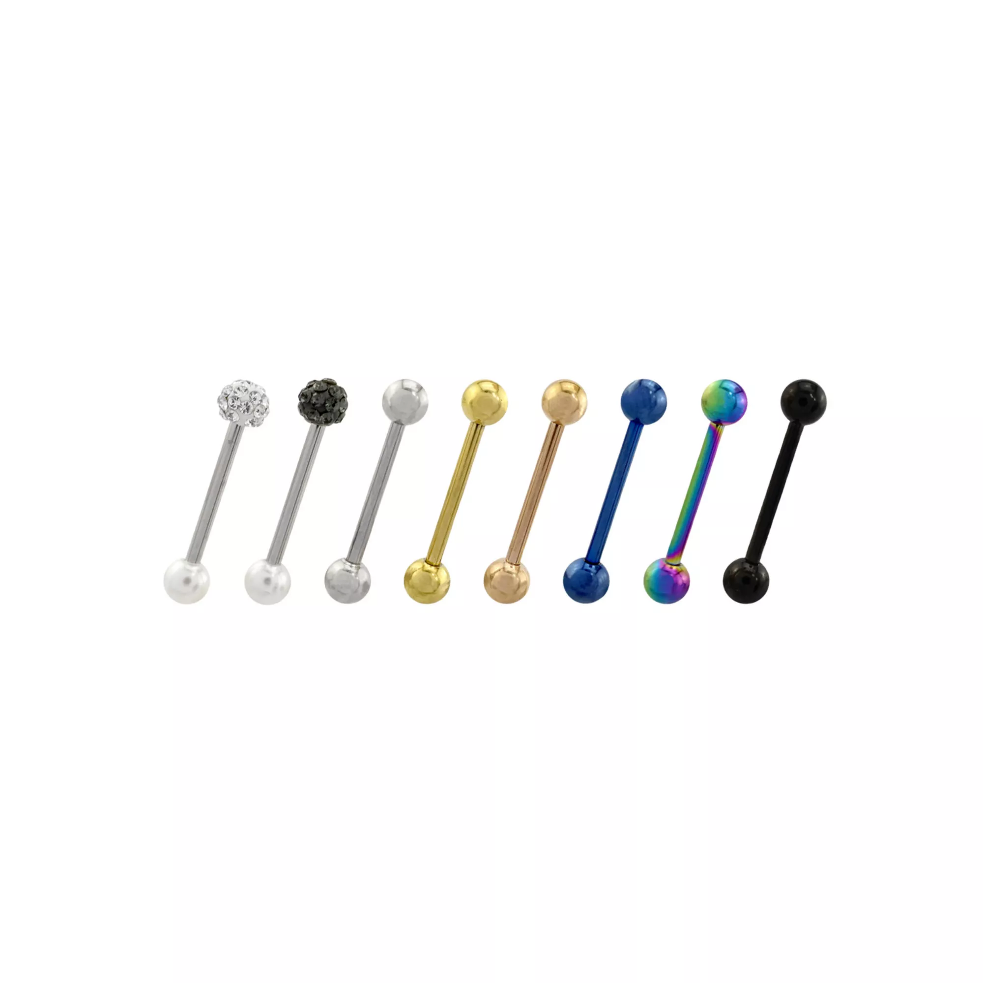 Multi-Pack Silvertone Goldtone Multi-Color and Black Barbells 8 Pack - 14 Gauge at Spencer's