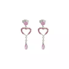 Silvertone and Pink CZ Heart Dangle Stud Earrings at Spencer's