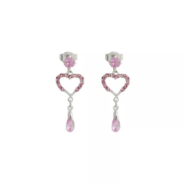 Silvertone and Pink CZ Heart Dangle Stud Earrings at Spencer's