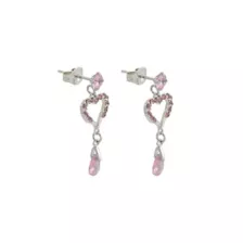 Silvertone and Pink CZ Heart Dangle Stud Earrings at Spencer's