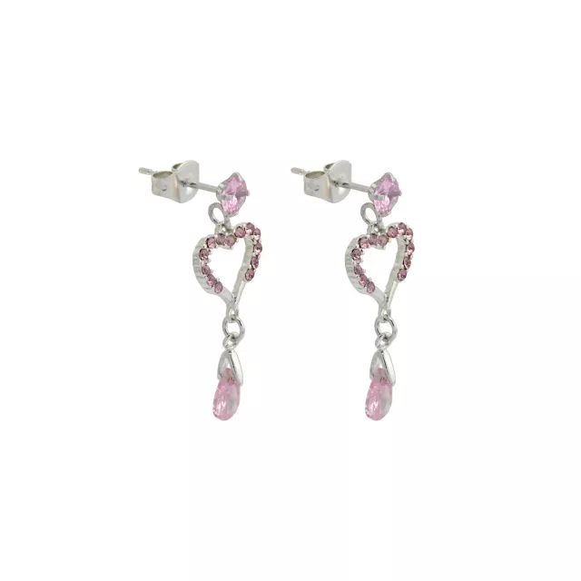 Silvertone and Pink CZ Heart Dangle Stud Earrings at Spencer's