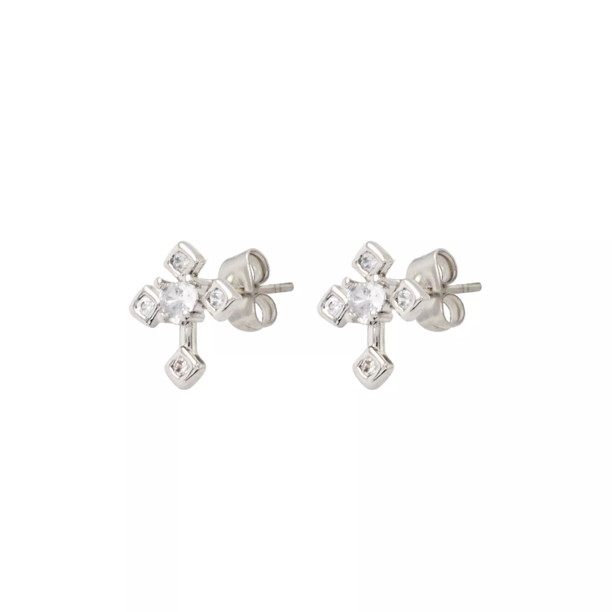CZ Silvertone Cross Stud Earrings at Spencer's