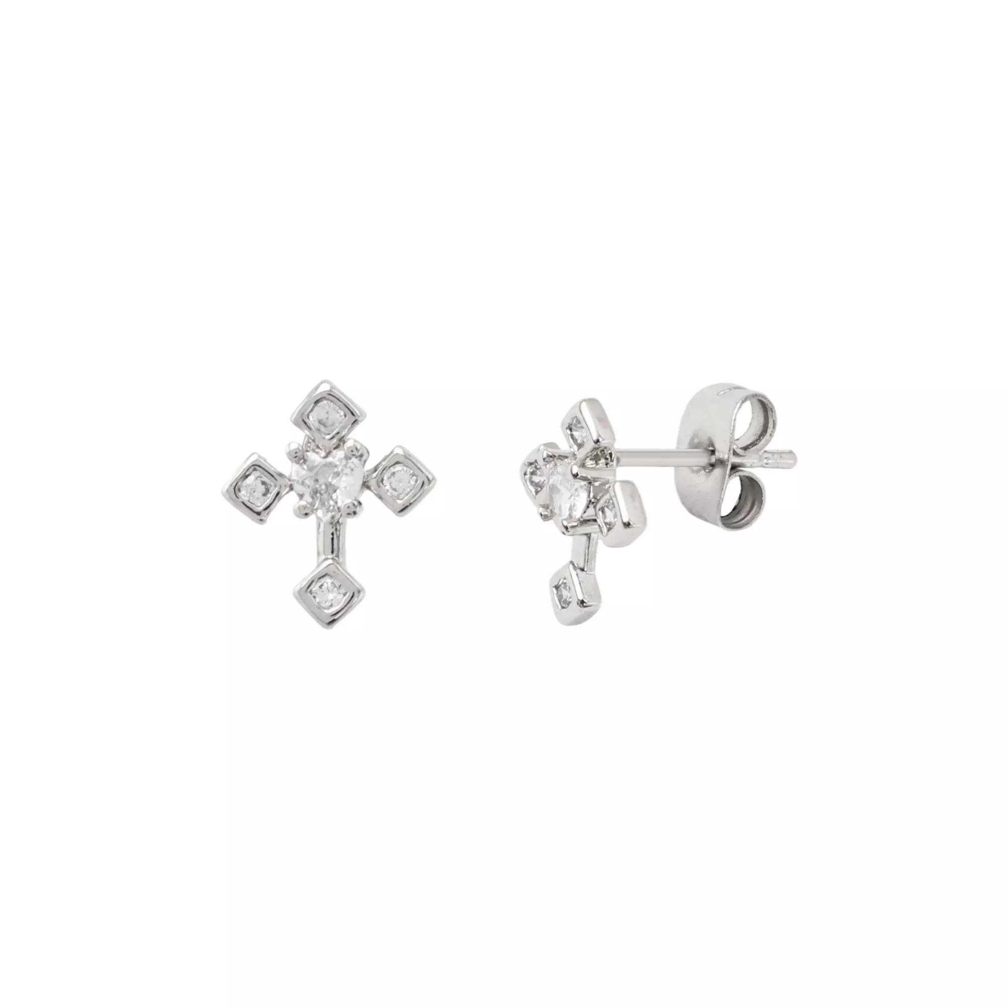 CZ Silvertone Cross Stud Earrings at Spencer's
