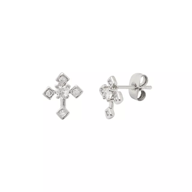 CZ Silvertone Cross Stud Earrings at Spencer's