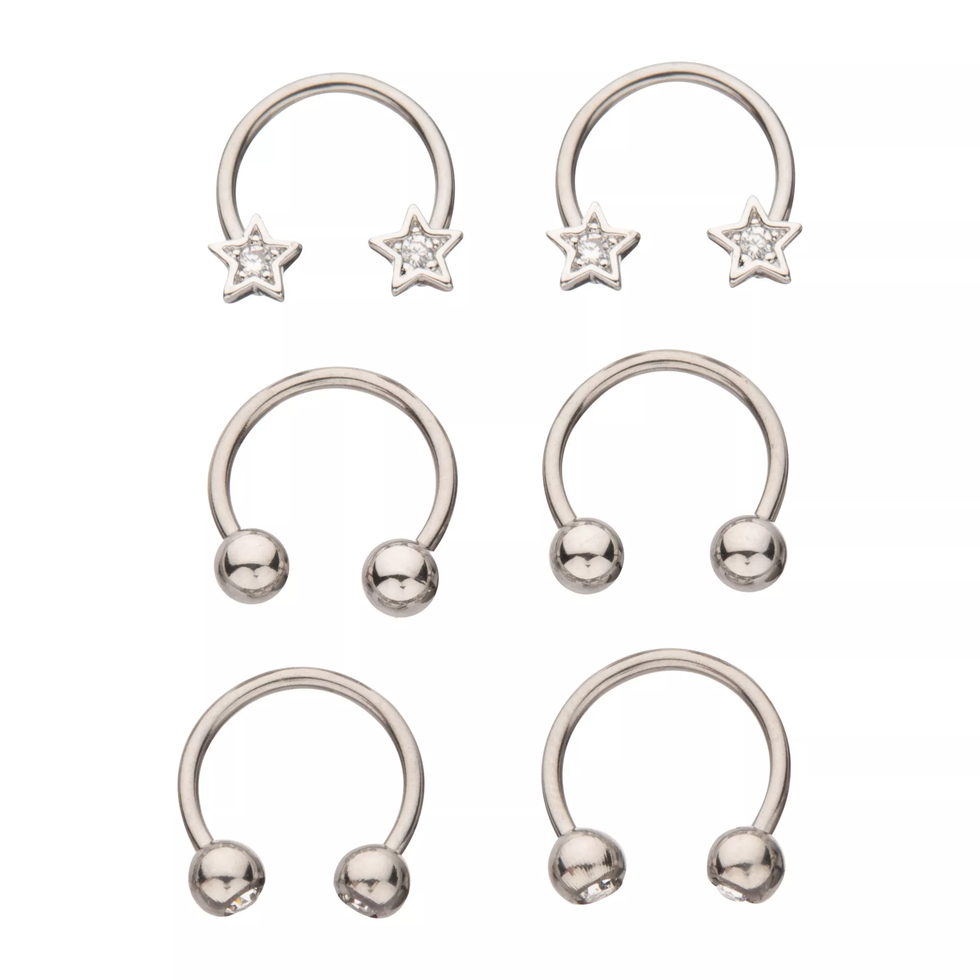 Multi-Pack CZ Star Silvertone Horseshoe Rings 6 Pack - 16 Gauge at Spencer's