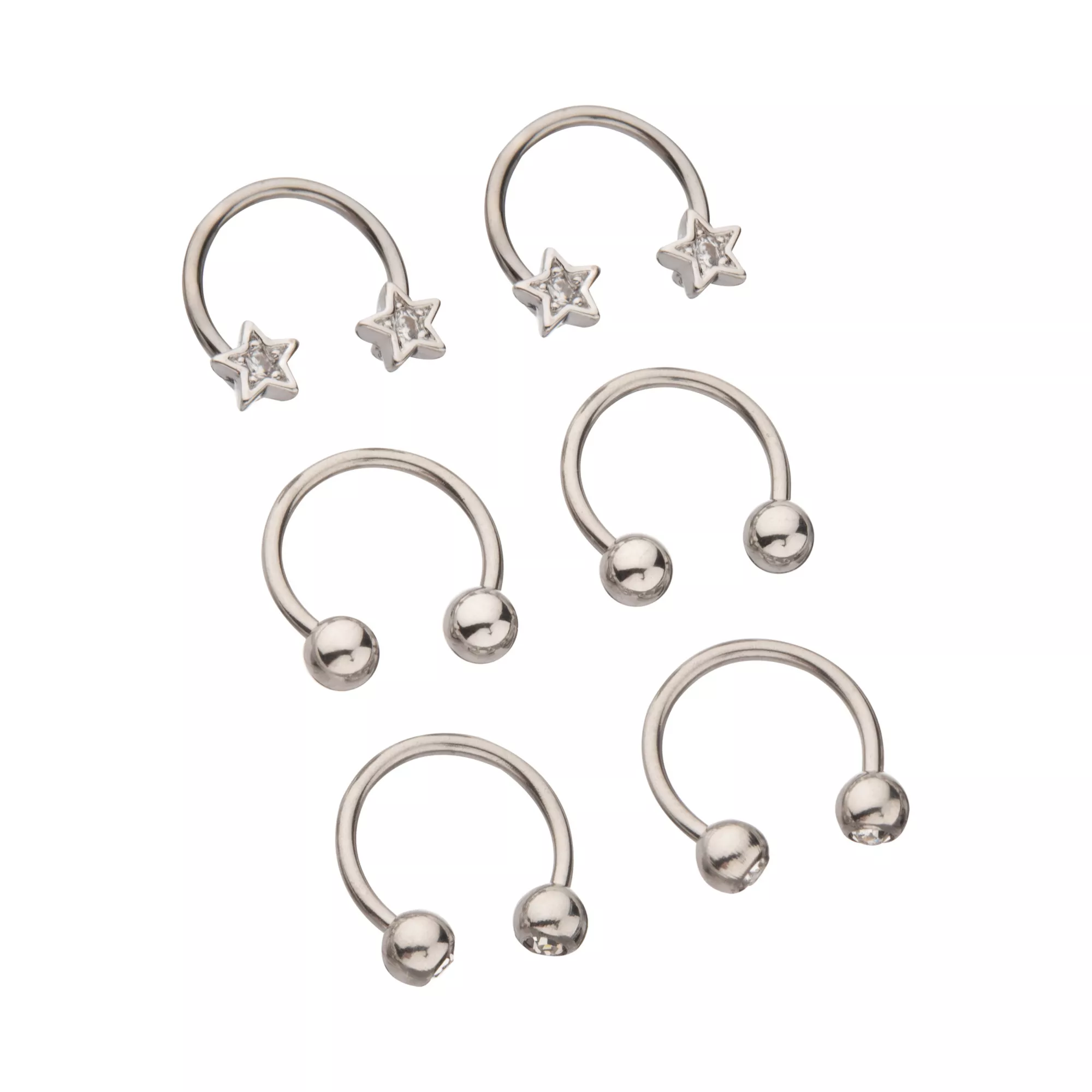 Multi-Pack CZ Star Silvertone Horseshoe Rings 6 Pack - 16 Gauge at Spencer's