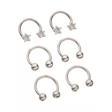 Multi-Pack CZ Star Silvertone Horseshoe Rings 6 Pack - 16 Gauge at Spencer's