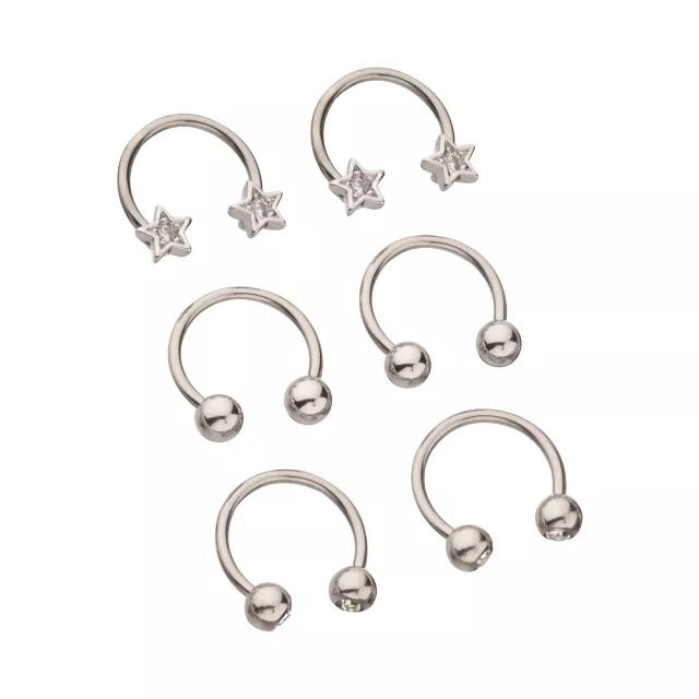 Multi-Pack CZ Star Silvertone Horseshoe Rings 6 Pack - 16 Gauge at Spencer's