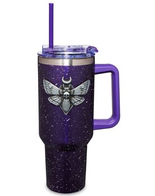 Purple Death Moth Travel Mug with Straw - 40 oz.