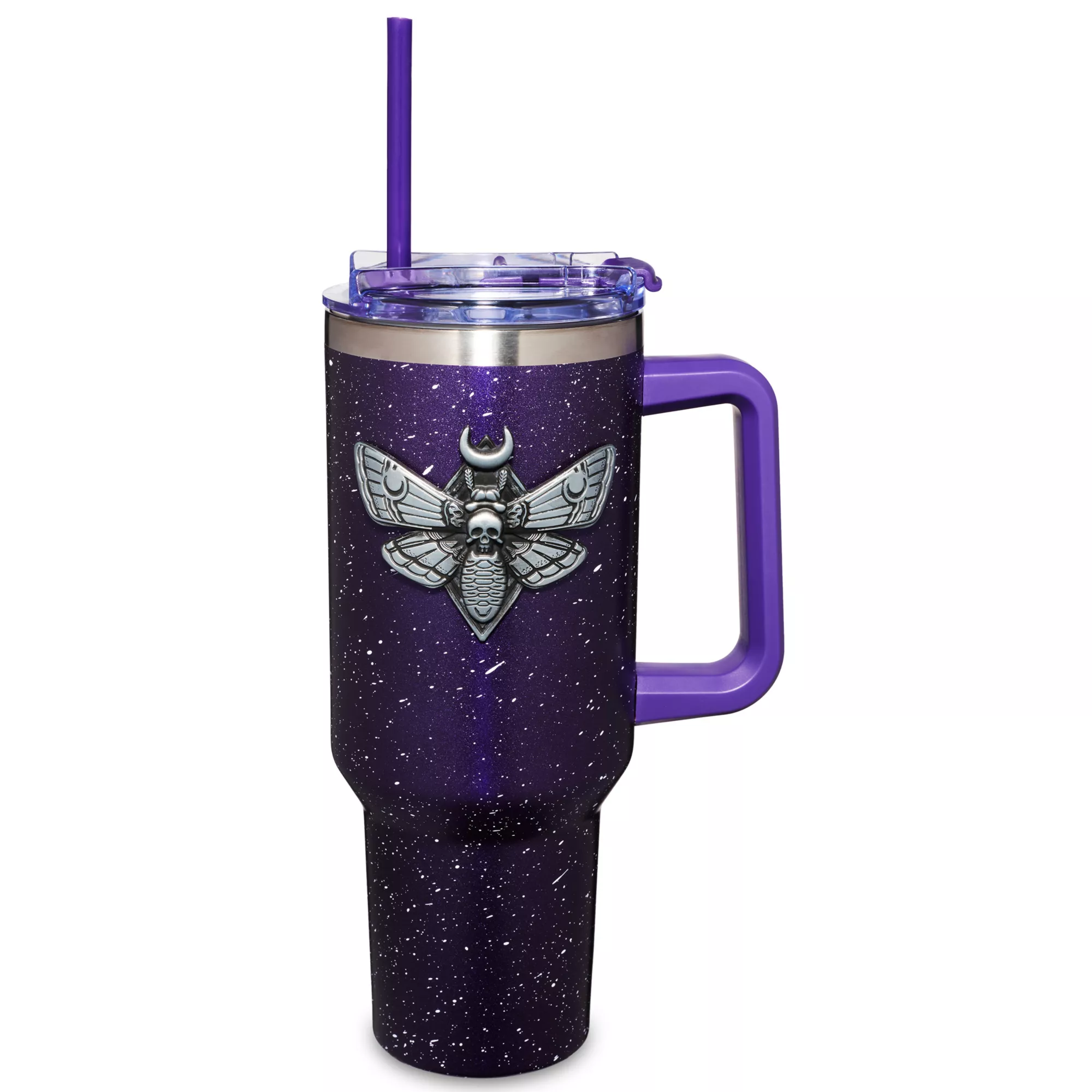Purple Death Moth Travel Tumbler with Straw - 40 oz. at Spencer's