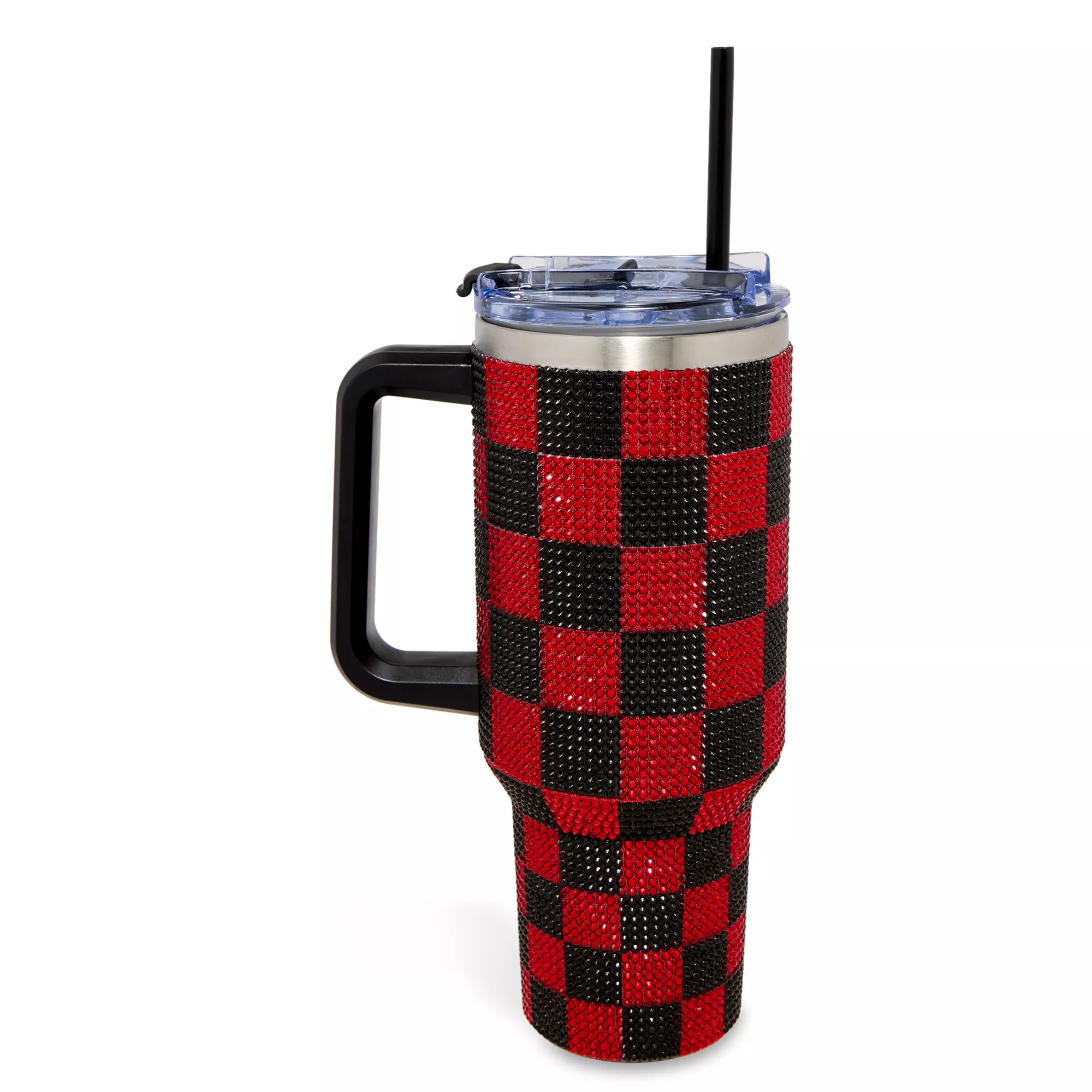 Checkered Fuck Rhinestone Travel Tumbler with Straw - 40 oz. at Spencer's