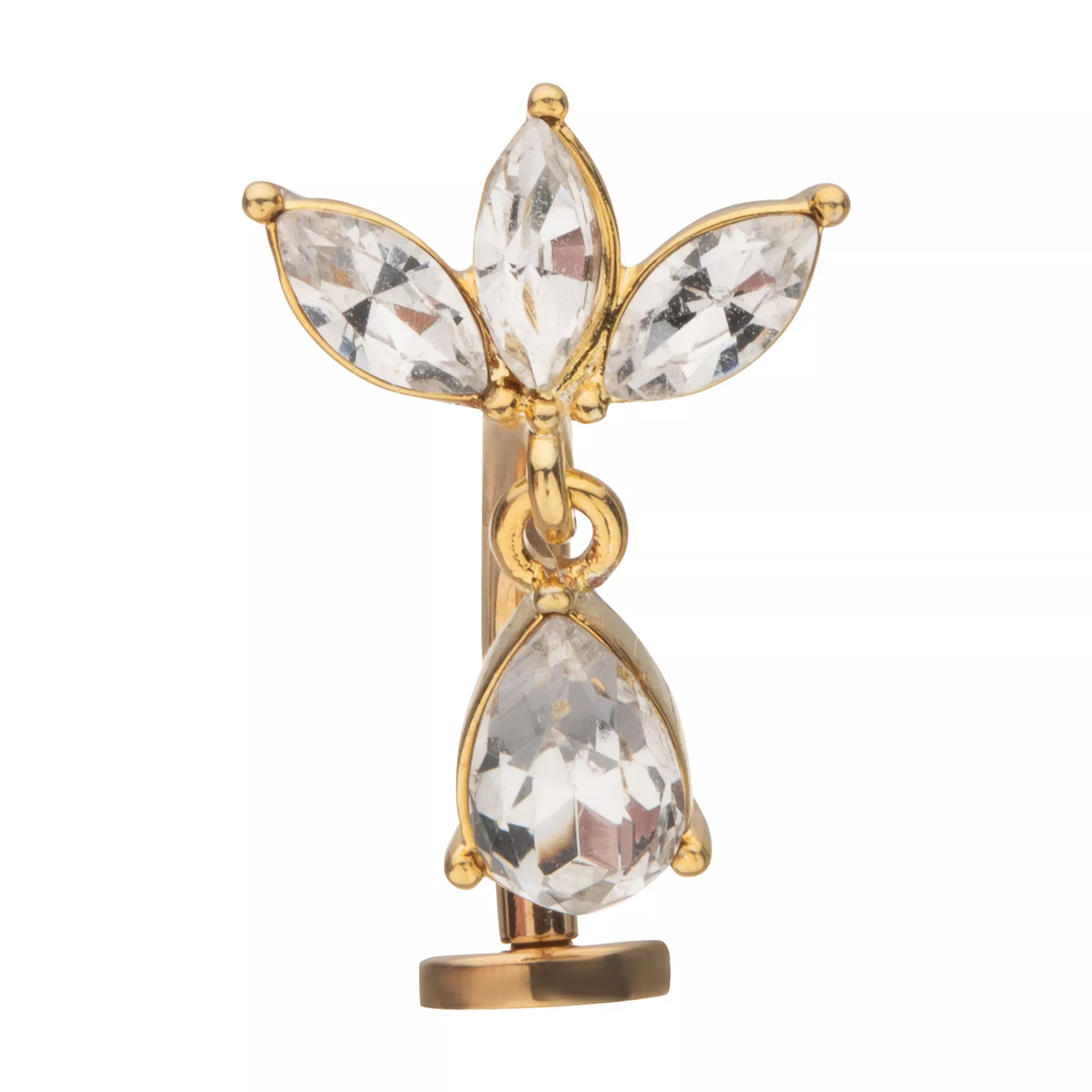 CZ Flower Teardrop Goldtone Titanium Bar Belly Ring - 14 Gauge at Spencer's